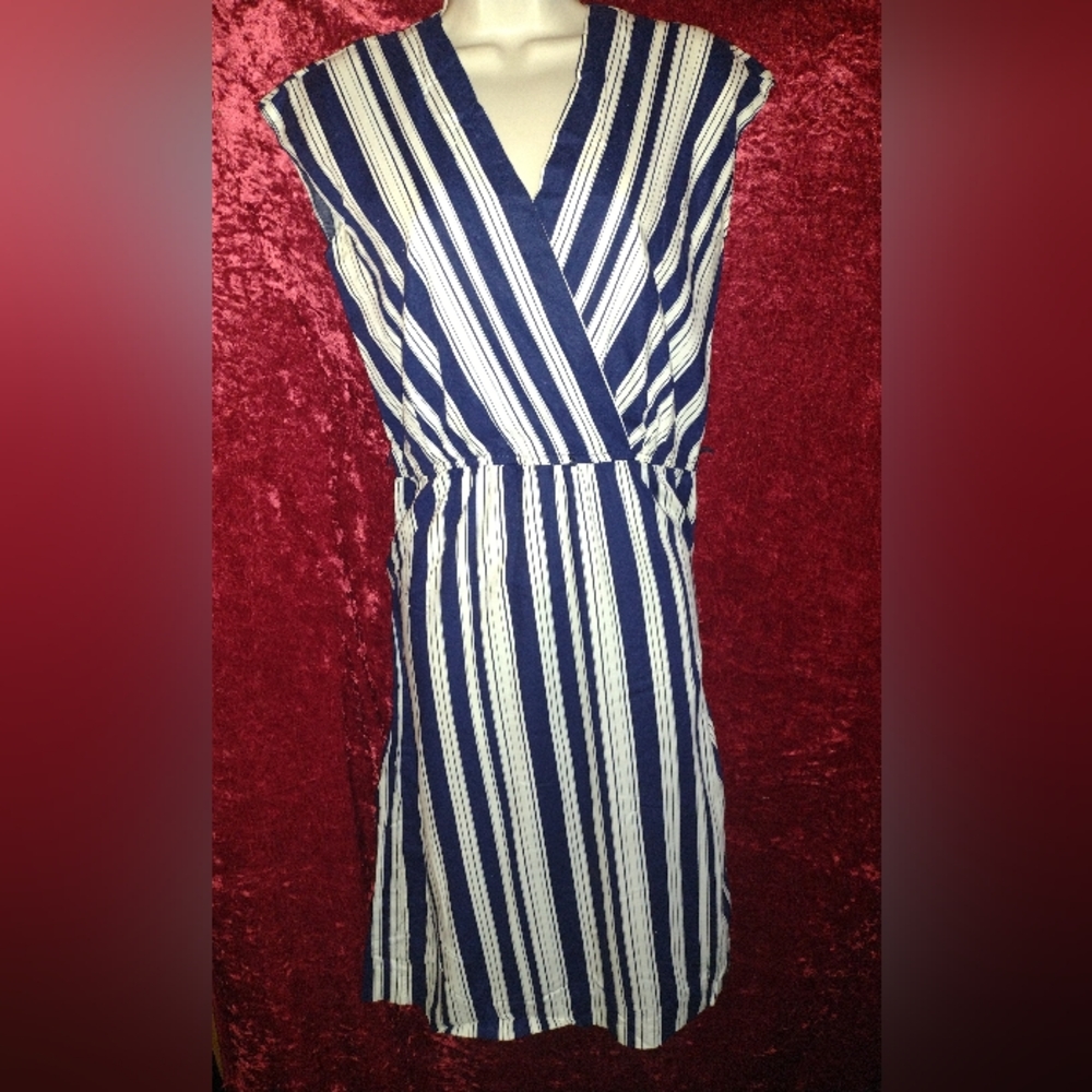 Vintage Nancy Greer Fashion Striped Navy and White Women's Dress Sz 12